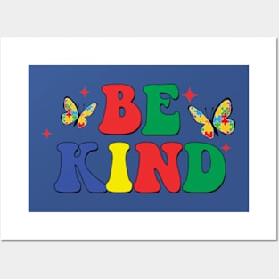 Be Kind Autism, Autism Puzzle, Autism Awareness, Blue Ribbon (2 Sided) Posters and Art